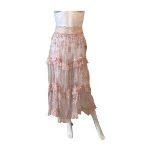 Widow Pink Lace Tiered Midi Skirt Coquette Balletcore Victorian Romantic XS